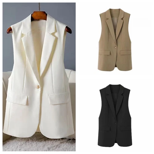 Damen Midi Blazer Weste Weste Tank Tops Mantel Jacke Cardigan Slim Fit - Bild 3 von 15