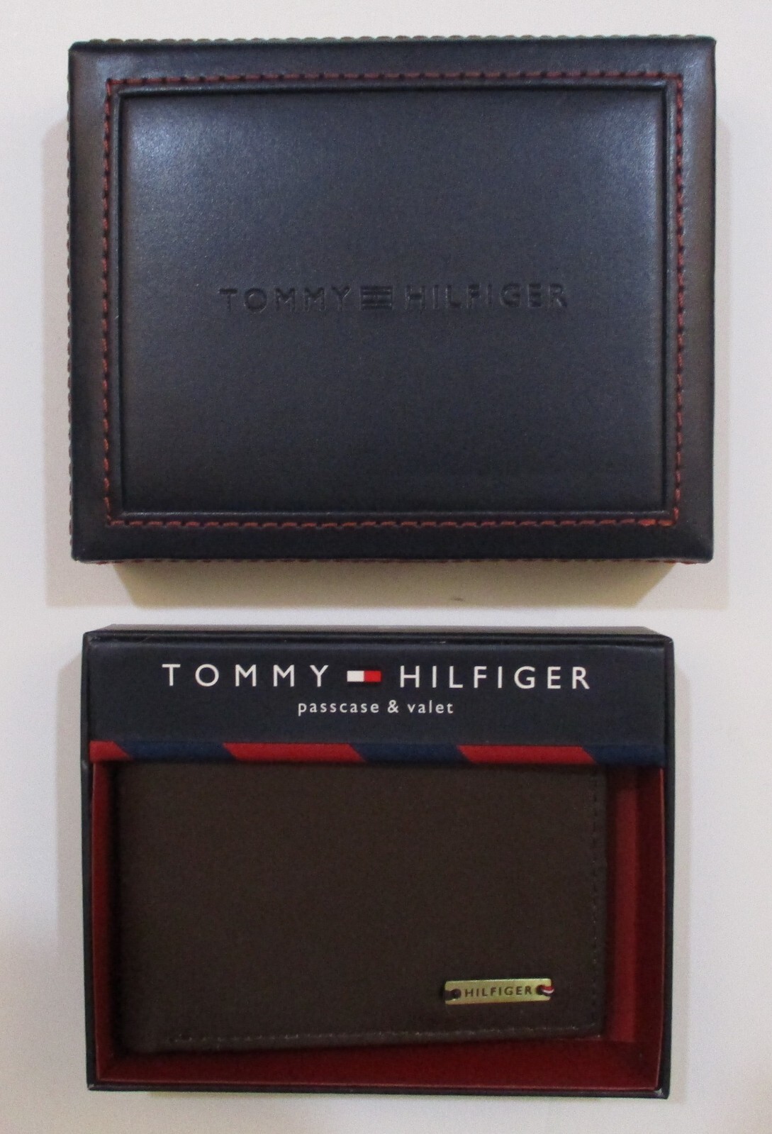 AUTHENTIC TOMMY HILFIGER MENS  BROWN LEATHER PASSCASE BIFOLD WALLET IN GIFT BOX image 3