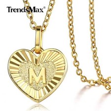 14K Gold Plated Stainless Steel Heart Letter M Pendant Necklace For Women Girls