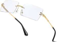 Mens Vintage Rimless Migos Shades Buff Rectangular Gold Clear Tint Eye Glasses