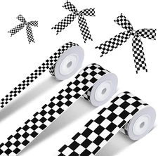 3 Rolls Black and White Checkered Ribbon, Checkered Ribboncrafts Racing Car Them