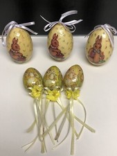Vintage Decoupage Paper Mache Easter Egg Ornaments Picks