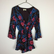 EVERLY Womans Sz S Romper Shorts Multicolor Elastic Waist Long Flare Sleeve A10