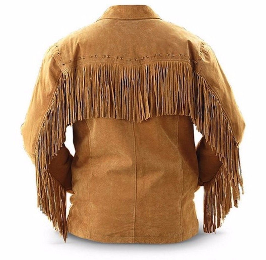 Men Native American Western Suede Leather Jacket Fringe Cowboy Jacket ...