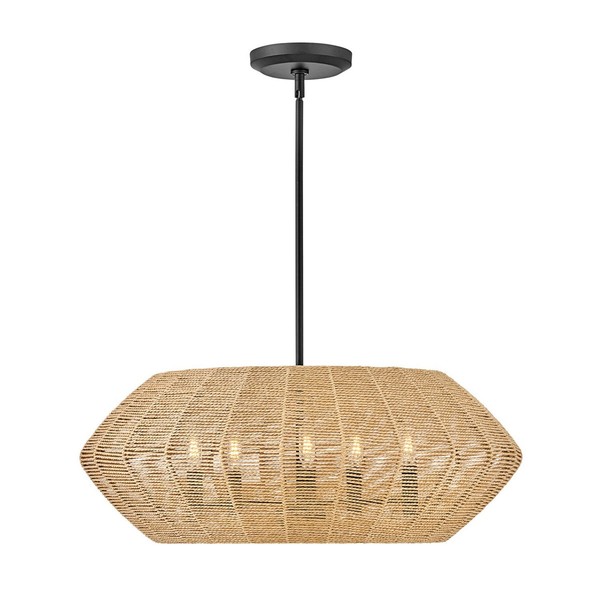Boho Pendelleuchte Wohnzimmer Ø 71 Cm Rattan Korb Schirm 5X E14 HäNgelampe-image