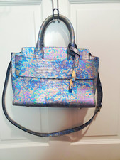 Henri Bendel Barrow Street Satchel Oil Slick In Petrol Lizard-embossed Leather Henri Bendel Barrow Street Satchel Oil Slick In Petrol Lizard-embossed Leather