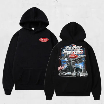 #ad Peterbilt Sioux Falls Hoodie – American Trucker Graphic Classic Big Rig Design $55.54