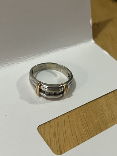 14k 2Tone Gold Men's Diamond Band Roughly Ring Size 9 Channel-Set 5 Stones