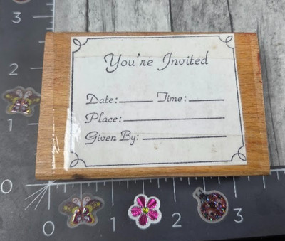 Invitation You're Invited Handmade Date Place Party Rubber Stamp Wood #i52