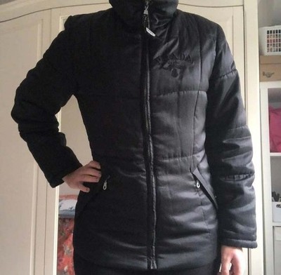 Prada Sport Women's Black Hooded Puffer Jacket Full Zip Pockets Size M