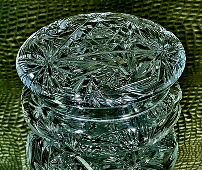 American Brilliant Cut Glass Crystal Covered Vanity Dresser Box & Lid Antique