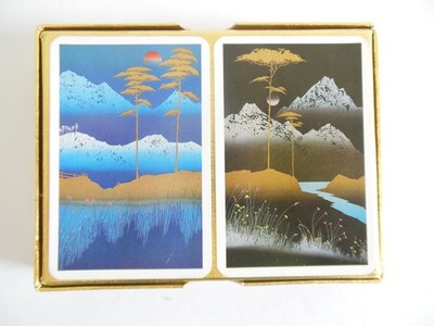 Piatnik Austria Playing Cards Double Deck Complete Japanese Landscape Art Vtg