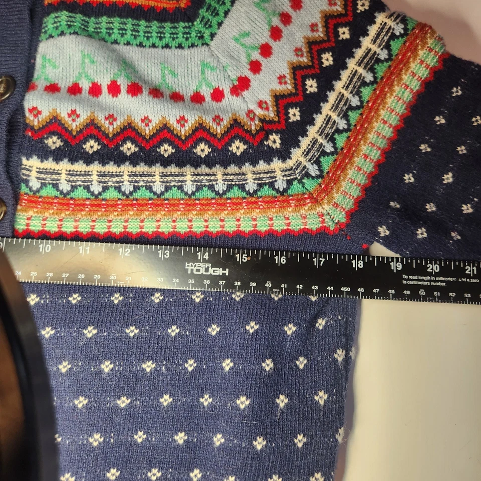 JCrew Wool Blue Fair Isle Cherry Knit Cardigan Sweater Womens XS - Image 4 of 4