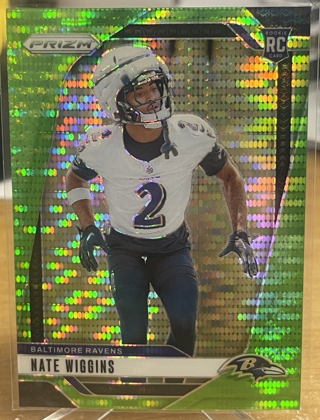 2024 Panini Prizm Neon Green Pulsar #380 Nate Wiggins Baltimore Ravens Rookie