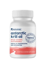 NativePath Antarctic Krill Oil, 500mg, Omega-3, Astaxanthin, EPA+DHA, 30 Serving