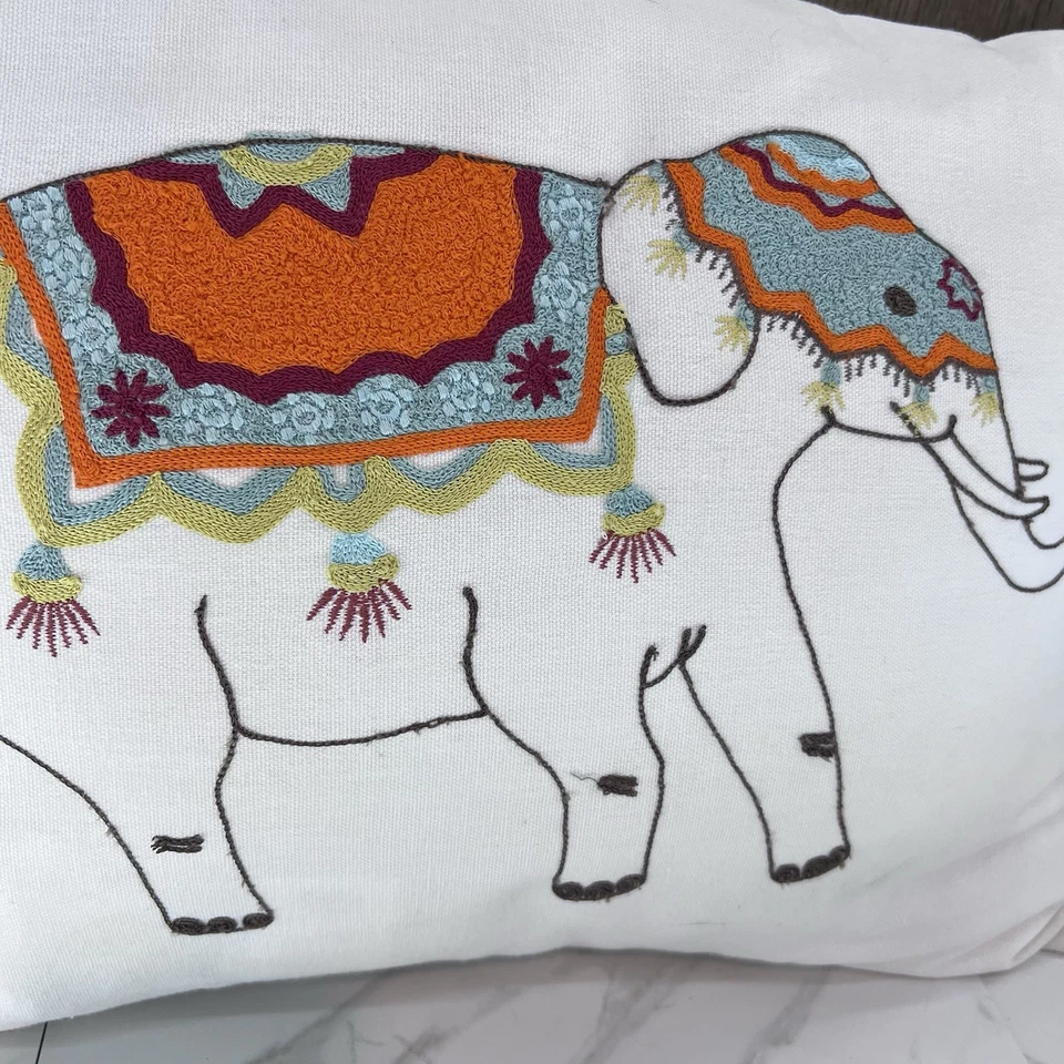 Elephant Pillow Boho Embroidered Anthology w/Zipper Removable Cover 13" x 17" - Image 2 of 4