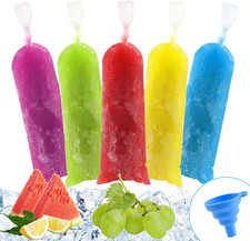 Ice Lolly Bags Disposable, Ice Cream Mold Bags with Silicone Funnel. 3 X 12 Inch