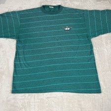 Vintage 80s Bugle Boy Surf Skate Shirt Men  s Sz Large USA Cyan Striped