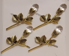 Goldtone Crystal Rose Buds Napkin Rings Set of 4 Christmas Celebrations Holidays