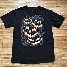 JACK-O-LANTERN PUMPKIN BAT T-SHIRT BLACK HALLOWEEN KIDS SIZE L 10-12