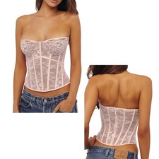 House of CB NWT Women's 'Ayana' Lace Boned Corset Top, Veiled Rose Pink, X-Small