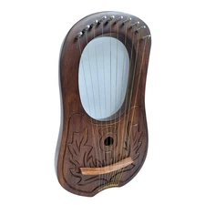 Handcrafted 10-String Lyre Harp - Rich Dark Wood, Artisan Carving & Tone!