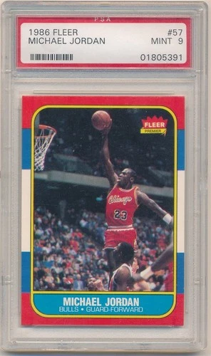 MICHAEL JORDAN 1986/87 FLEER #57 RC ROOKIE CARD CHICAGO BULLS HOF PSA 9 MINT