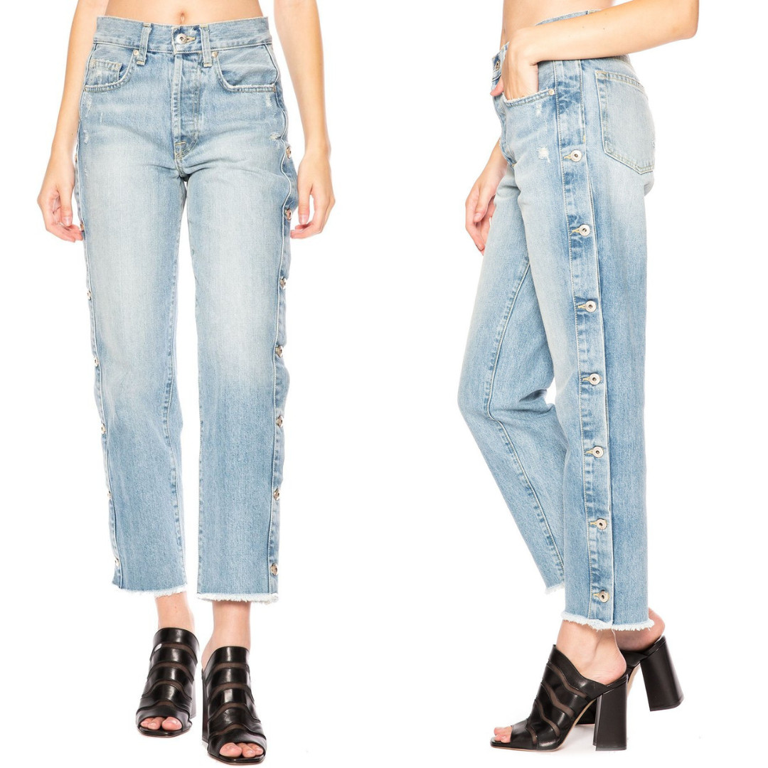 Jonathan Simkhai Side Button Jeans Light Wash Dis… - image 1