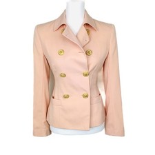 Vintage Georgiou Women 4 Blazer 100 Wool Double Breast Lion Buttons Peach Pink