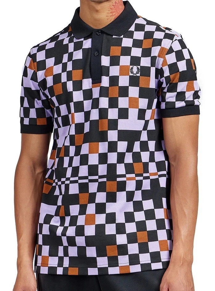 FRED PERRY CHEQUERBOARD PRINT POLO SHIRT M8615 X19 ULTRA VIOLET NEW WITH TAGS