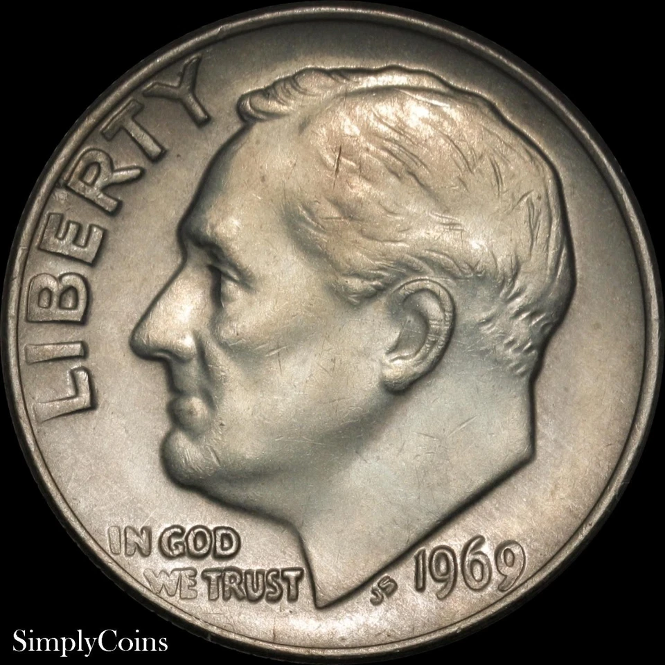 1969 Roosevelt Dime FS-901 REV of 68 BU Uncirculated Reverse of 1968 - Image 2 of 4