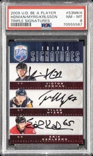 2009 #S3MKH ERIK KARLSSON/TYLER MYERS/VICTOR HEDMAN PSA 8 AUTO
