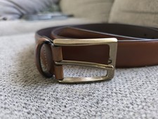 Vtg Genuine Leather Belt Brass Buckle 42  Made In TAIWAN NOS Big  Tall