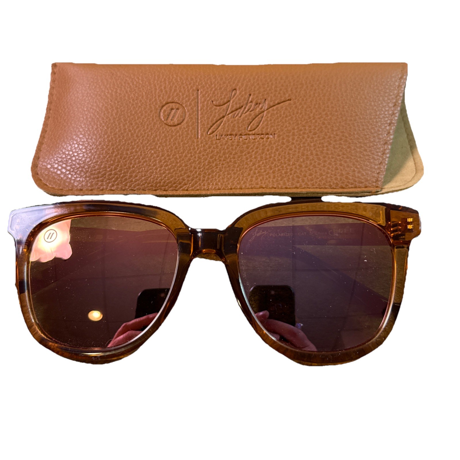 Polarized Sunglasses Amber Brown Square Frame Cat 3 Uv Protection Case