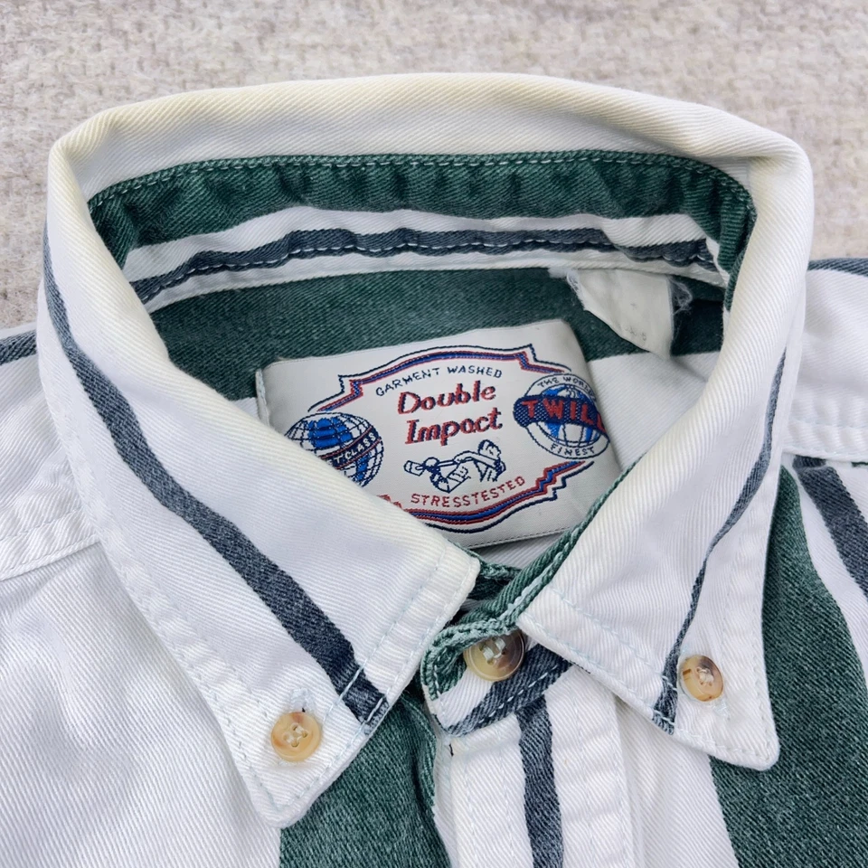 Vintage Impact Denim Shirt Men Large Button Up Striped Colorblock Western 90s * - Image 2 of 4