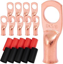 10pcs 6 Awg 3/8 M10 Battery Copper Lugs Ring Terminals Heavy Duty Electrical
