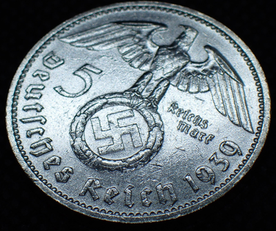 Nazi Germany Silver *1939-J* Coin : 5 Reichsmark Historic WW2-Era
