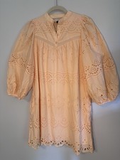 Universal Thread Orange Eyelet Dress XS Puff Sleeve Peasant Shift Summer Pockets