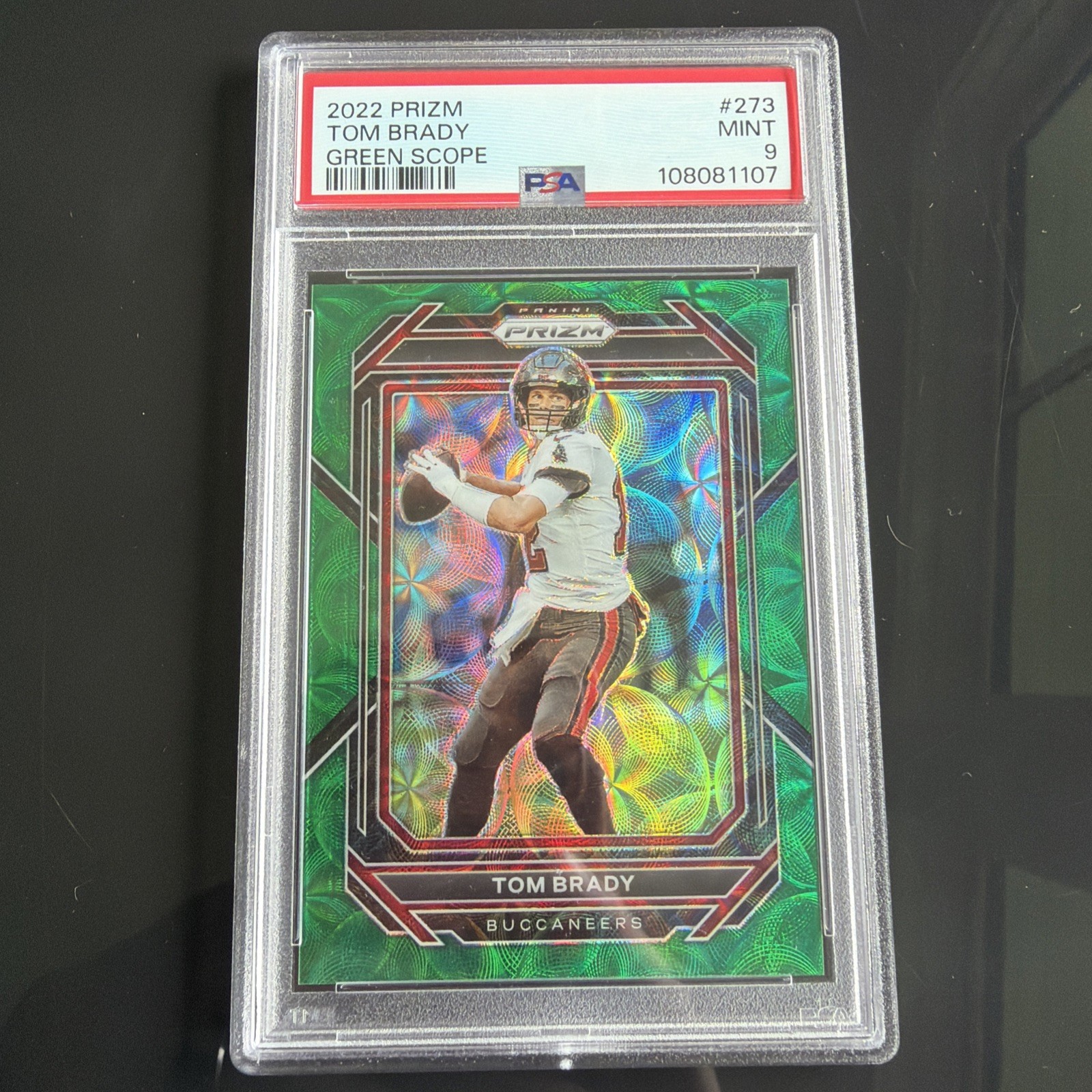 Panini 2022 Prizm Tom Brady Buccaneers #273 Green Scope /75 PSA 9