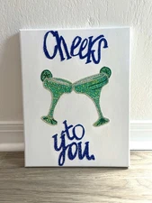 Rhinestone “Cheers to You” Canvas  Sparkle Cocktail Art – Glam Bar Cart Decor 