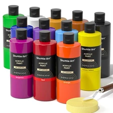 Shuttle Art Acrylic Paint, 12 Colors Acrylic Paint Large Bottle Set, 473ml/16...