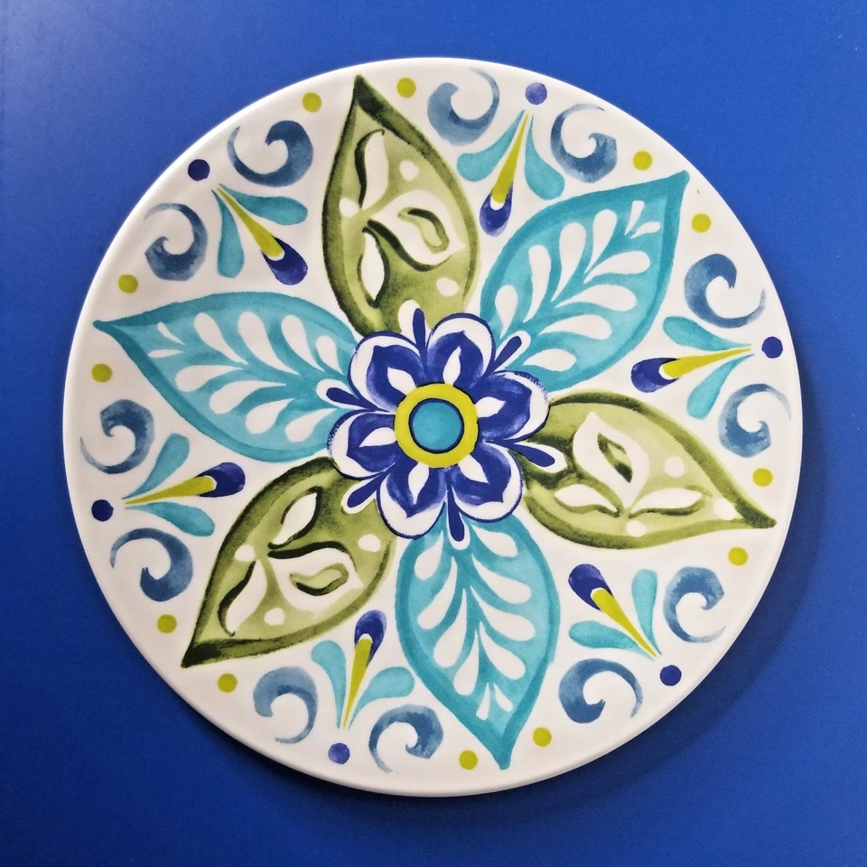 6 Melamine Dessert/Snack Plates 6.75" TarHong & Cynthia Rowley Green Floral Boho - Image 2 of 4