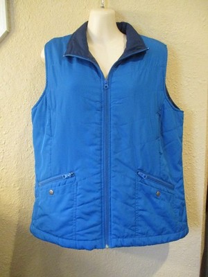 EXC! BE INSPIRED Sz L Turq/Navy Quilted Poly Zip-Front Liteweight Vest/4 Pockets