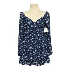 Altar'd State Babydoll Tiered Mini Dress Navy Blue Floral Small