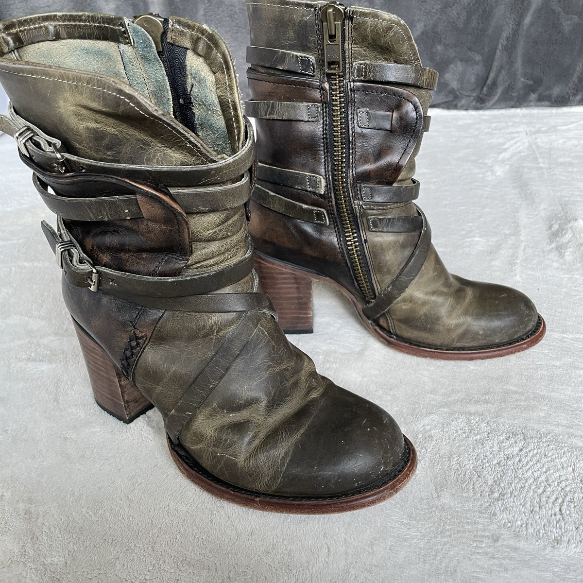 Freebird Womens Leather Boots Sz Distressed Gray Brown