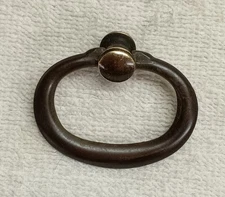 ANTIQUE CAST BRASS DRAWER,DESK,CABINET OVAL DROP RING PULL 1 3/4 IN X 1 1/4 I N.