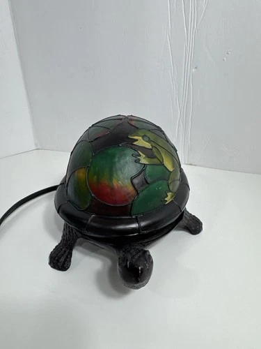 Vintage Stained Glass Tiffany Style Green Turtle Accent Lamp Night Light