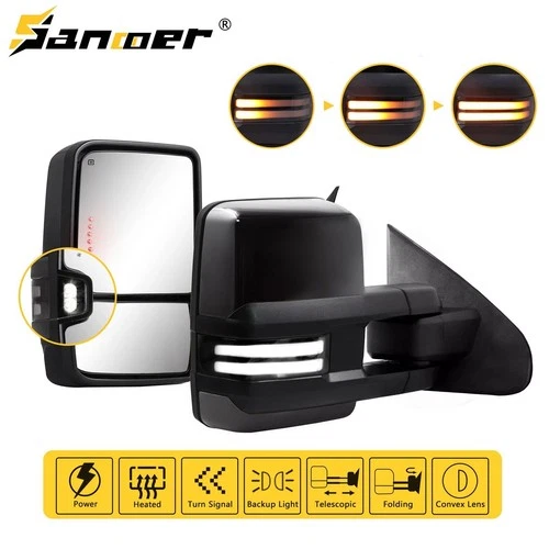 Gloss Black Towing Mirrors Switchback For 2014-2019 Chevy Silverado GMC Sierra