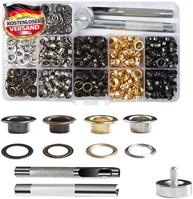 VGOODALL Ösen Werkzeug Kit, 400Pcs Ösen Set 6Mm 4 Farben Ösen Scheiben Ösenzange - Bild 1 von 4