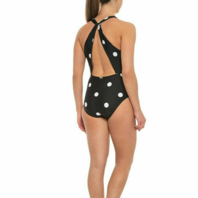 なみにー Jantzen Wrap Cross One Piece Polka Dot Swimsuit Black Size 12 7130